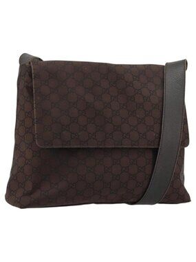 Authentic GUCCI GG Canvas Shoulder Bag Nylon Outlet Brown Gold 272351